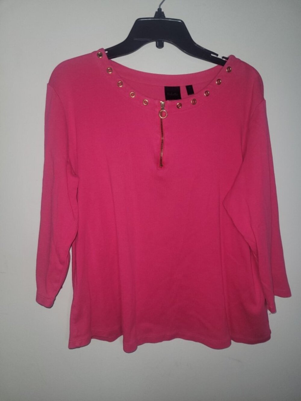 Rafaella pink Grommet Zip-Front Long Sleeve Top